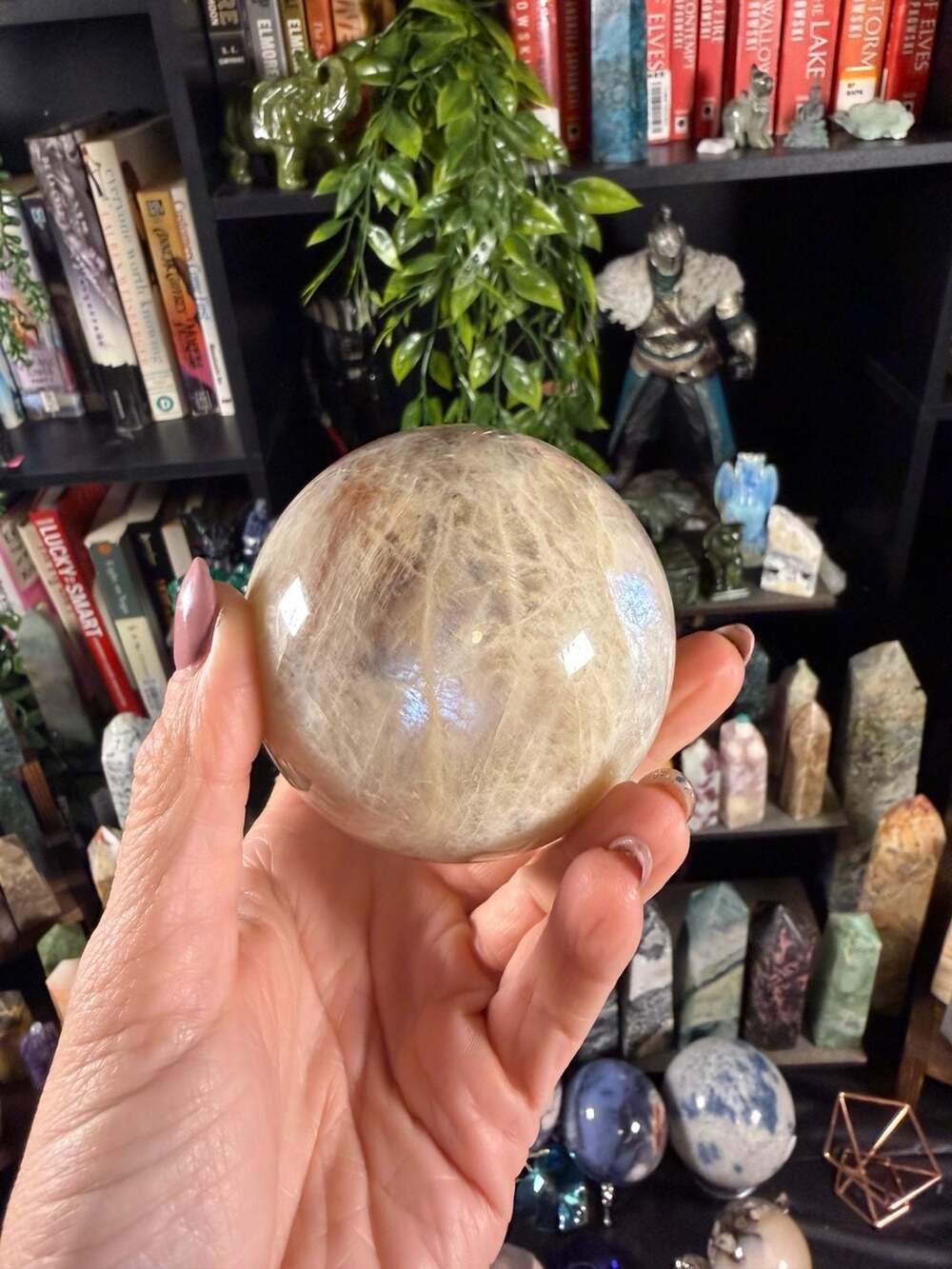 Blue Flash Moonstone Crystal Sphere 50-55mm Home Decoration Healing Ball